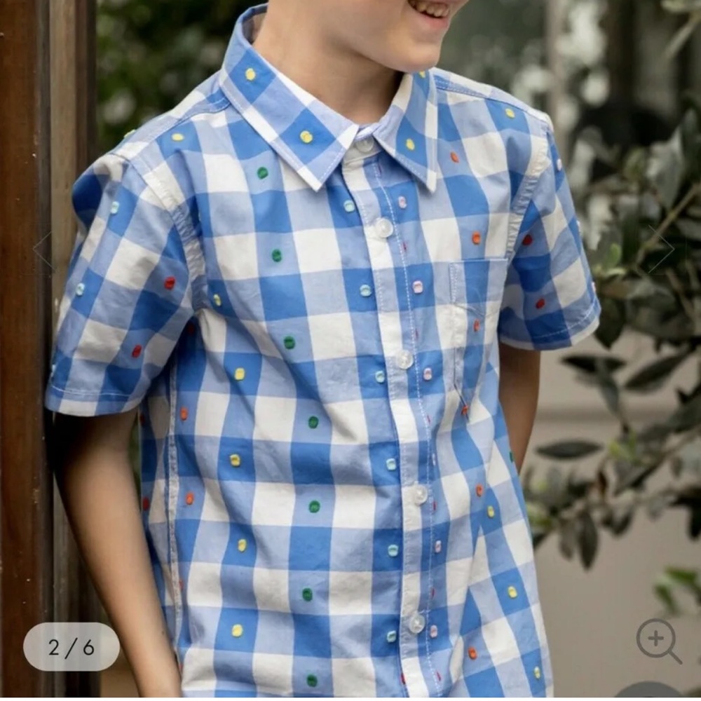 NWOT: Hanna Andersson Boy 8 / 130cm Celebrate Spring Woven Button-down Shirt